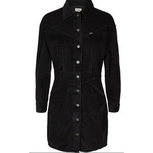 Wrangler Women’s Corduroy Western Shirt Dress Slim Fit 100% Black Caviar Size M